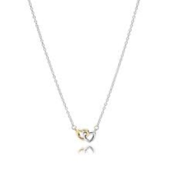 Real Pandora 14k Solid Gold & 925 Silver Double Heart Ring Pendant Chain Engagem - Picture 8 of 11